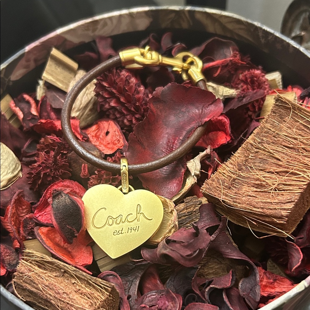 Coach Gold Heart Charm with Brown Leather
